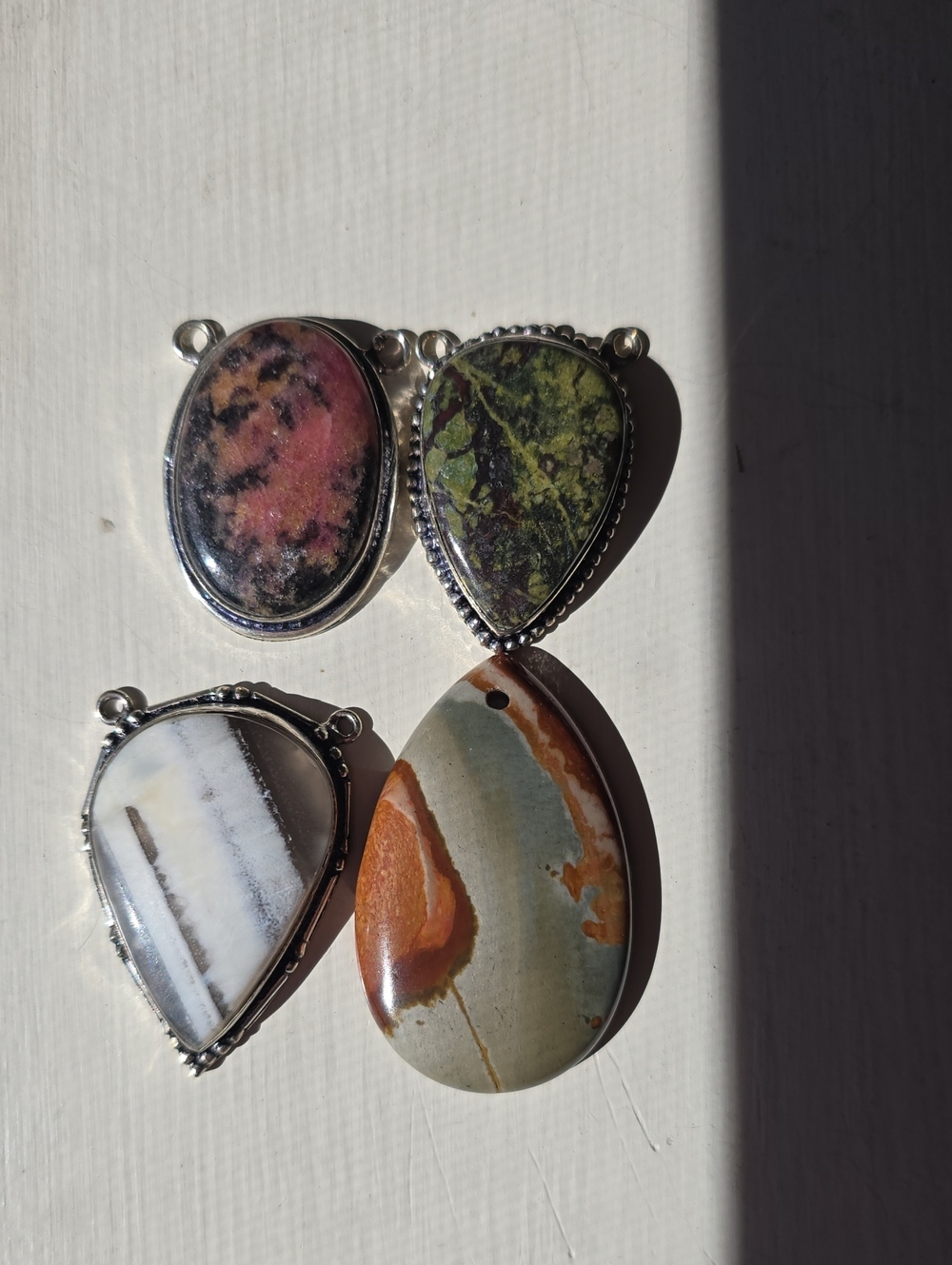 4 Pieces Silver-Set Mixed Stone Crystal Pendants - Jasper